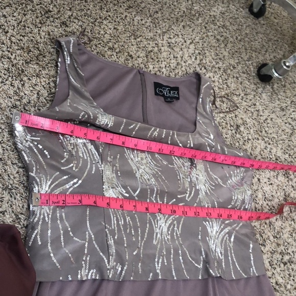 NWOT Alex Evenings Midi Tea Length Dress Size 14 Taupe Silver Sequin - Picture 8 of 9